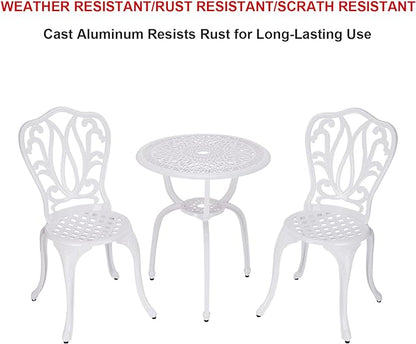 3 Piece Bistro Set,Outdoor Patio Set,Anti-Rust Cast Aluminum Bistro Table Set for Park Yard Front Porch Furniture(New White)…