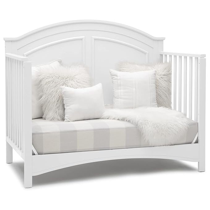 Delta Children Perry 6-in-1 Convertible Crib - Greenguard Gold Certified, Bianca White + Simmons Kids Radiant Sky Dual Sided Baby Crib Mattress and Toddler Mattress (Bundle)