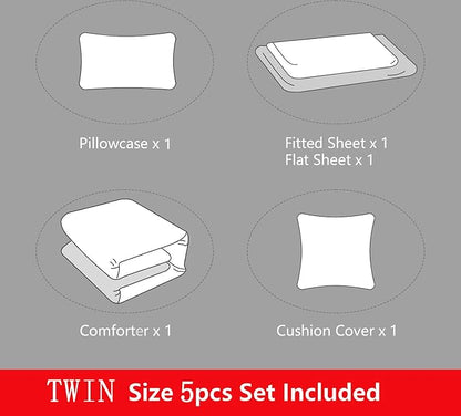 5 Pieces Bed in A Bag Gamer Bedding Set for Boys Kids Gaming Comforters Set,Gamer Bed in a Bag Complete with Comforter Set Sheets Flat Sheet Pillowcase,DJT5002Twin Size