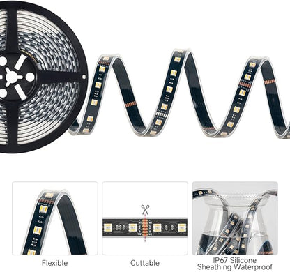 BTF-LIGHTING RGBCCT 5 Colors in 1 LED 5050SMD RGBWW RGB+Dimmable Tunable Color Temperature 2700K-6500K 16.4ft 60LEDs/m 300LEDs DC24V Multi-Colored Lights IP67 for Decoration(No Adapter or Controller)