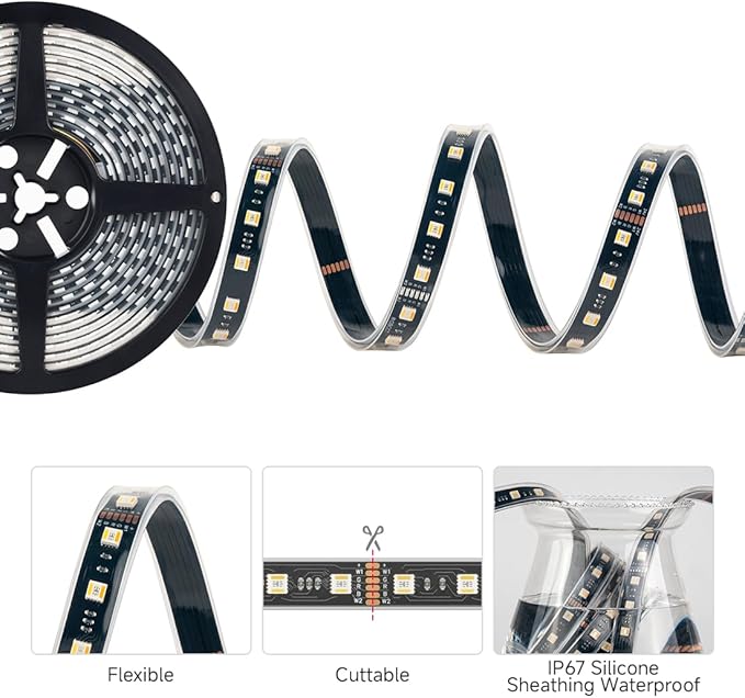 BTF-LIGHTING RGBCCT 5 Colors in 1 LED 5050SMD RGBWW RGB+Dimmable Tunable Color Temperature 2700K-6500K 16.4ft 60LEDs/m 300LEDs DC12V Multi-Colored Lights IP67 for Decoration(No Adapter or Controller)