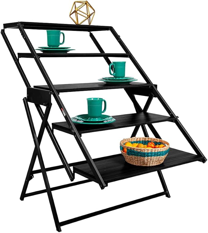 Origami Modern 2 in 1 Shelf to Table Style, Organizer Deco Rack Magically Turn to a Table/Desk in a Second, Fully Assembled, Patent Pending, Black(STT-BLKBLK)