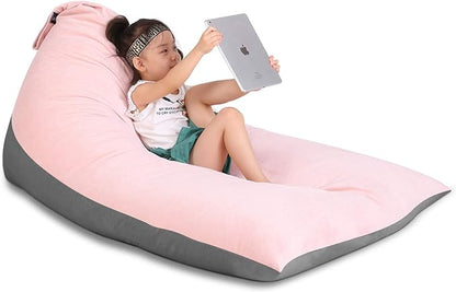 Stuffed Animal Storage Bean Bag Chair for Kids and Adults, Luxury Velvet Stuffed Animal Storage, Stuffie Seat - COVER ONLY(Pink & Dark Grey 200L/52 Gal)