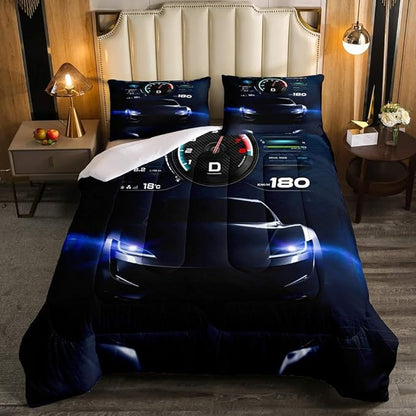 Erosebridal King Size Race Car Comforter Set, Black Speed Racing Car Bedding Set Racer Extreme Sports Duvet Insert for Kids Girls Teens Bedroom Decor, Speed Luxury Car Decor Quilt with 2 Pillow Cases