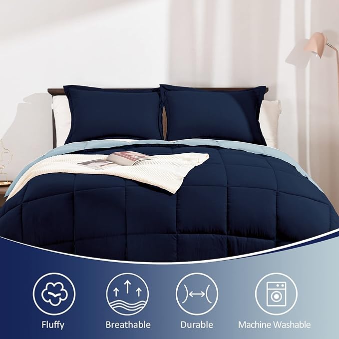 Basic Beyond Twin Comforter Set for Girls and Boys - Fluffy Twin Bed Comforter Set for All Seasons - Reversible Blue Twin Comforter Set - 2 Pieces (1 Comforter + 1 Pillow Sham) - Blue/Sapphire