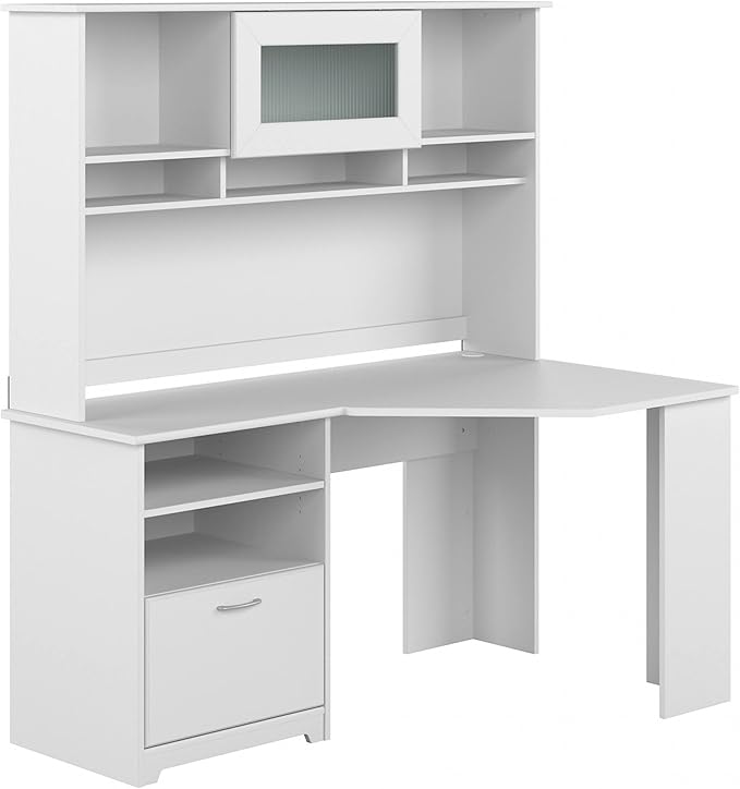 Bush Furniture Cabot 60W Corner Desk with Hutch in White