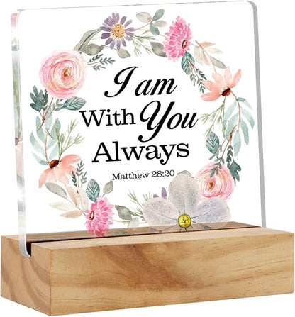 Bible Verse I am with You Always Desk Decor Acrylic Desk Sign Inspirational Scripture Christian Acrylic Plaque Home Office Desk Shelf Decoration Gift 4.7"x4.7"