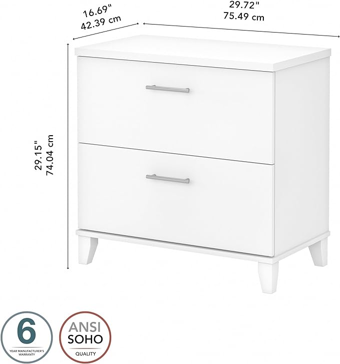 Bush WC81980 Somerset 2-Drawer Lateral File Cabinet, Letter/Legal, White, 30-Inch