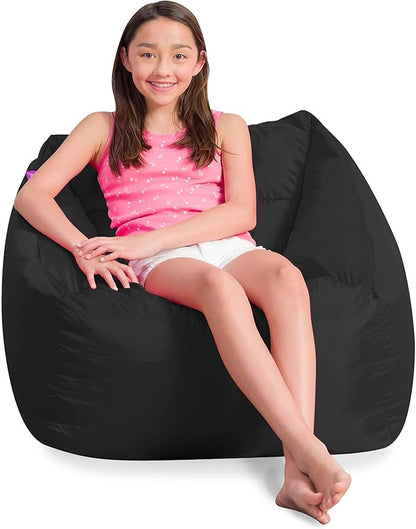 Posh Creations Coronado Bean Bag Boys and Girls Large Chair for Kids, for Gaming and Playrooms, Soft Nylon-Black