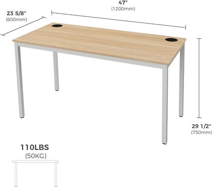 It's_Organized Computer Desk 47 Inch Home Office Study Writing Desk,Modern Simple Laptop Computer Table, Easy Assembly, Industrial Style, White Metal Frame,Wood Grain