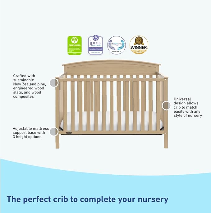 Graco Benton 5-in-1 Convertible Crib (Driftwood) – GREENGUARD Gold Certified, Converts from Baby Crib to Toddler Bed, Daybed and Full-Size Bed, Fits Standard Full-Size Crib Mattress