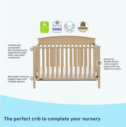 Graco Benton 5-in-1 Convertible Crib (Driftwood) – GREENGUARD Gold Certified, Converts from Baby Crib to Toddler Bed, Daybed and Full-Size Bed, Fits Standard Full-Size Crib Mattress