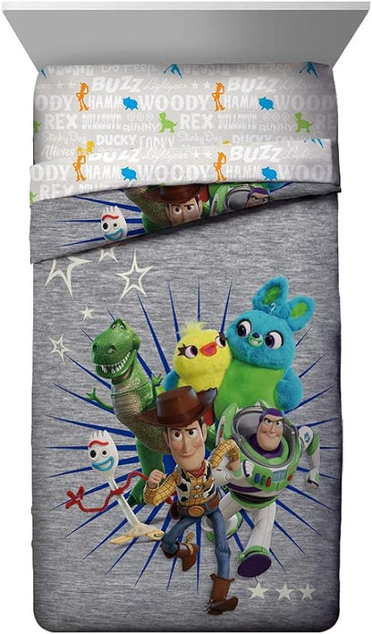 Jay Franco Disney Pixar Story 4 All The Twin/Full Comforter & Sham Set - Super Soft Kids Reversible Bedding Features Woody & Buzz Lightyear - Fade Resistant Microfiber(Official Disney Pixar Product)