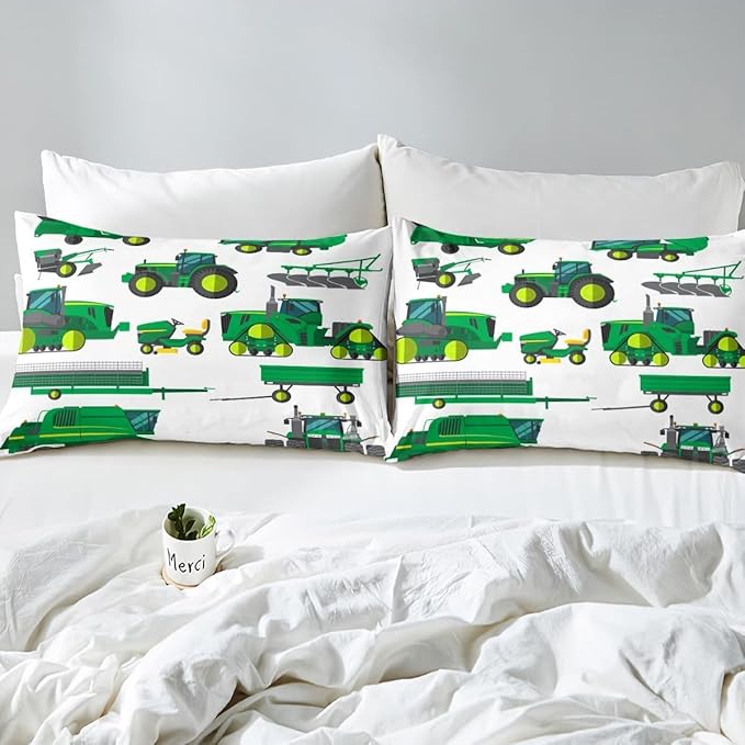 Tractor Bedding Set King Size Equipment Trucks Comforter Excavator Comforter Set for Child Kids Boys Teens Construction Site Car Quilt Set for Car Theme Room Bedroom Dorm Decor with 2 Pillow cases