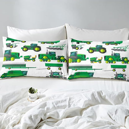 Tractor Bedding Set King Size Equipment Trucks Comforter Excavator Comforter Set for Child Kids Boys Teens Construction Site Car Quilt Set for Car Theme Room Bedroom Dorm Decor with 2 Pillow cases