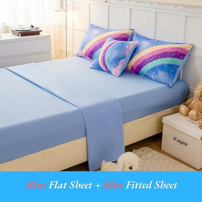 Blue Girls Bedding Set Twin, 6Pcs Colorful Rainbow Kids Comforter Set for Girls, 3D Gradient Glitter Bed in A Bag with Comforter, Sheets and Pillowcases for Teens
