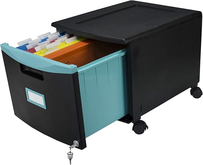 Storex 61270A01C File Cabinet, 1-Pack, Black/Teal