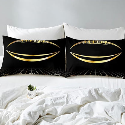 Feelyou Football Bedding Set Queen Kids Rugby Sports Comforter Set American Football Comforter Set for Boys Golden Black Room Decor Lightweight Quilt Set with 2 Pillow Case