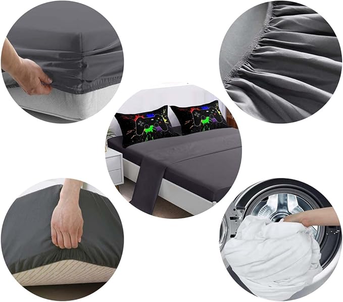 6 Pieces Gamer Comforter Set for Boys Gaming Bedding Set Full Size,Video Game Controller Comforter for Boys Kids Adult 3D Gamepad Microfiber Bedding Sets 6 Pieces Bed in A Bag Sets3001,Full