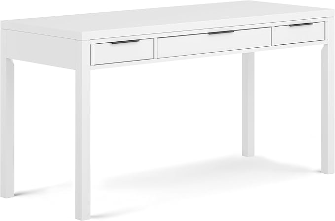 SIMPLIHOME Hollander Solid Wood Contemporary 60 Inch Wide Desk in White, for The Office Desk, Writing Table, Workstation and Study Table Distressed Dark Brown