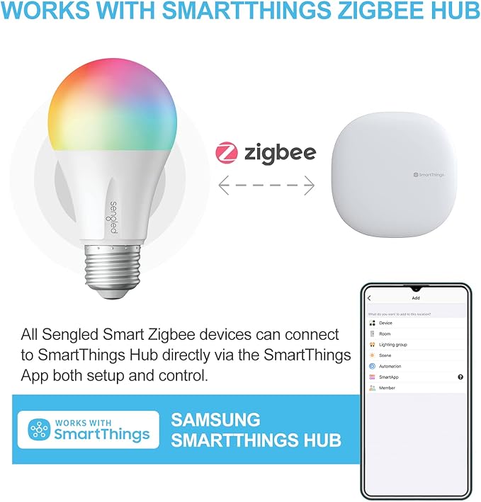 Sengled Zigbee Smart Light Bulbs, Smart Hub Required, Works with SmartThings and Echo with Built-in Hub, Voice Control with Alexa and Google Home, Color Changing 60W Eqv. A19 Alexa Light Bulb, 2 Pack