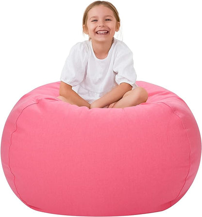 Aubliss Stuffed Animal Bean Bag Storage Chair (Solid Pink, Large (38''))