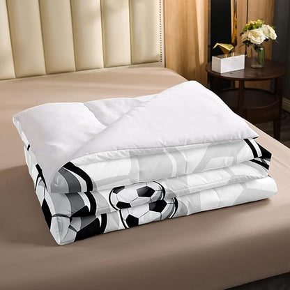 Erosebridal Boys Soccer Bedding Sets Football Down Comforter Sports Gaming Comforter Set for Kids Girls Soccer Hand Draw Quilt Set with 1 Comforter and 2 Pillow Cases Full Size Black White