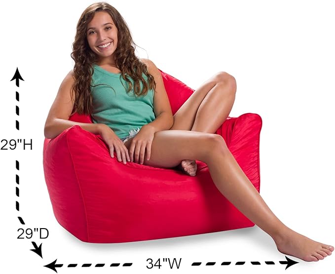 Posh Creations Structured Comfy Seat for Playrooms and Bedrooms, Large Bean Bag Chair, Malibu Lounge, Red