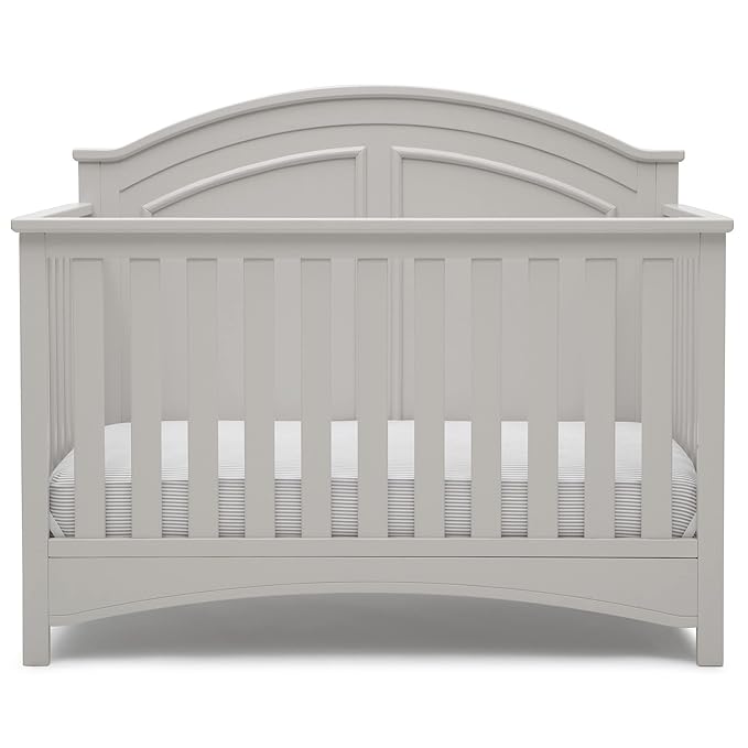 Delta Children Perry 6-in-1 Convertible Crib - Greenguard Gold Certified, Moonstruck Grey + Simmons Kids Radiant Sky Dual Sided Baby Crib Mattress and Toddler Mattress (Bundle)