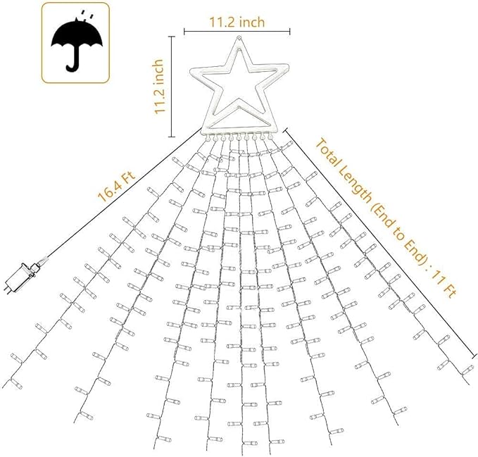 PUHONG Christmas Decoration Outdoor Star String Lights,16.4Ft Christmas Tree Toppers Lights 320 LED 8 Memory Modes with 14" Lighted Star for Halloween Christmas New Year Holiday Birthday(White)
