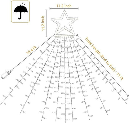 PUHONG Christmas Decoration Outdoor Star String Lights,16.4Ft Christmas Tree Toppers Lights 320 LED 8 Memory Modes with 14" Lighted Star for Halloween Christmas New Year Holiday Birthday(White)