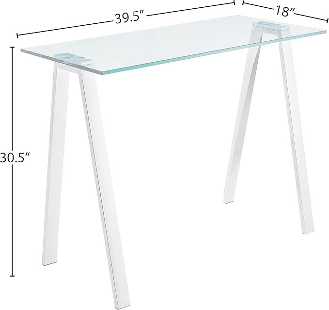 Cortesi Home Trixie Glass Top Desk/Console Table with Stainless Steel Frame, 40"