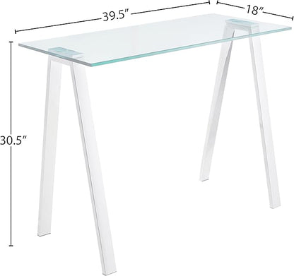 Cortesi Home Trixie Glass Top Desk/Console Table with Stainless Steel Frame, 40"