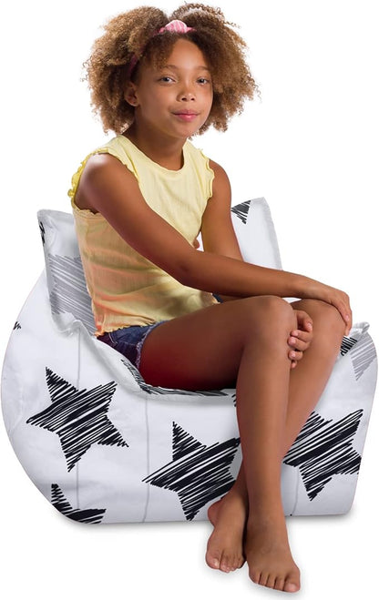Posh Creations Structured Comfy Bean Bag Chair for Gaming, Reading, and Watching TV, Newport Chair, Canvas - Sketchy Stars