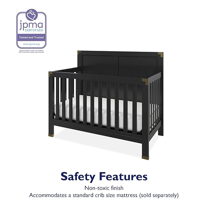 Baby Relax Miles 5-in-1 Convertible Crib, Solid Pine Wood, Black