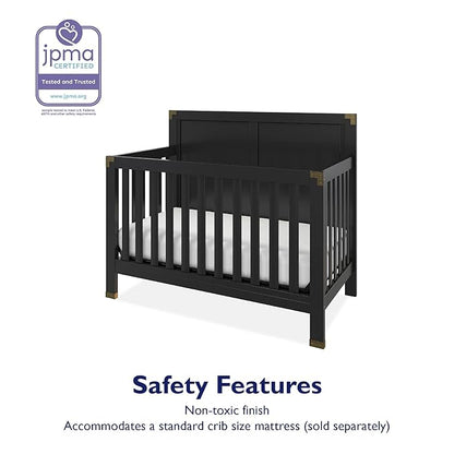 Baby Relax Miles 5-in-1 Convertible Crib, Solid Pine Wood, Black