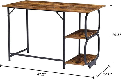 Anivia Writing Computer Home Office Desk with 2 Storage Shelves on Left or Right Side, Industrial Simple Style Wood Table Metal PC Laptop Notebook, 47", Rustic Brown + Black Frame