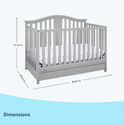 Graco Solano 4-in-1 Convertible Crib with Drawer (Pebble Gray) – GREENGUARD Gold Certified, Crib with Drawer Combo, Includes Full-Size Nursery Storage Drawer, Converts to Toddler Bed and Full-Size Bed