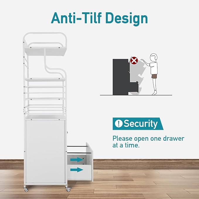 Vertical File Cabinet, 2 Drawer Mobile Filing Cabinet with 3 Bookshelf, Printer Stand with Open Storage Shelves Fits A4/Letter/Legal Size File Cabinets for Home Office Organizer, White