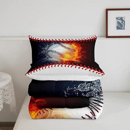 Erosebridal Baseball Comforter Set Kids Baseball Full Bedding Set for Teen Boys Sports Games Bedding Comforter Sets Red Blue Water Fire Quilted Duvet Sport Theme Bedroom Dorm Decor 2 Pillowcases