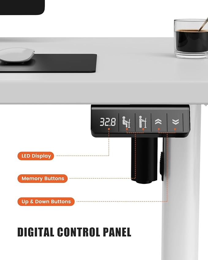 Electric Standing Desk Adjustable Height Stand Up Desk, 55" x 24" Sit Stand Desk, Low Noise Home Office Desk, Computer Desk with Splice Board, Child Lock & Memory Function, White