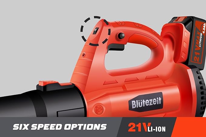 21V Cordless Leaf Blower, 350CFM 150MPH Electric Leaf Blower (4.0Ah Battery & Charger Included), 6 Variable Speeds, Lightweight for Lawn Care, Snow, Yard, Debris and Dust