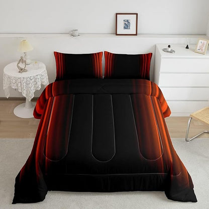 Geometric Abstract Ombre Comforter Set Kids Teens Orange Red and Black Striped Bedding Bed Set Decor Modern Fashion Comforter Inner Fill Bedroom Collection 3Pcs Full Size