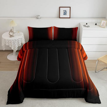 Geometric Abstract Ombre Comforter Set Kids Teens Orange Red and Black Striped Bedding Bed Set Decor Modern Fashion Comforter Inner Fill Bedroom Collection 3Pcs Queen Size