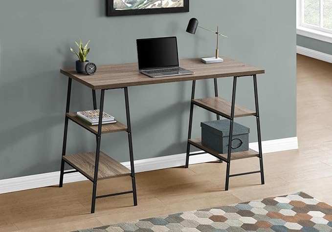 Monarch Specialties 7523 Computer Desk, Home Office, Laptop, Storage Shelves, 48" L, Work, Metal, Laminate, Brown, Black, Contemporary, Modern Desk-48 L Dark Taupe, 47.25" L x 23.75" W x 30" H