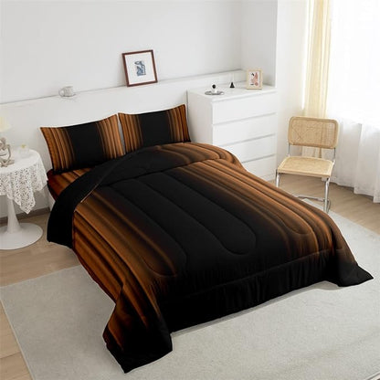 Feelyou Abstract Ombre Comforter Set Kids Teens Brown Black Bedding Set Room Decor 3Pcs King Size,Reversible Black Boys