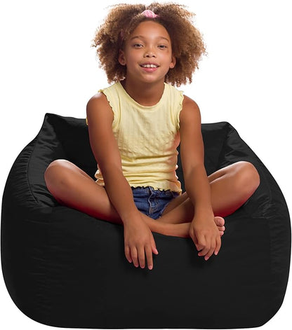 Posh Creations Coronado Bean Bag Boys and Girls Large Chair for Kids, for Gaming and Playrooms, Soft Nylon-Black