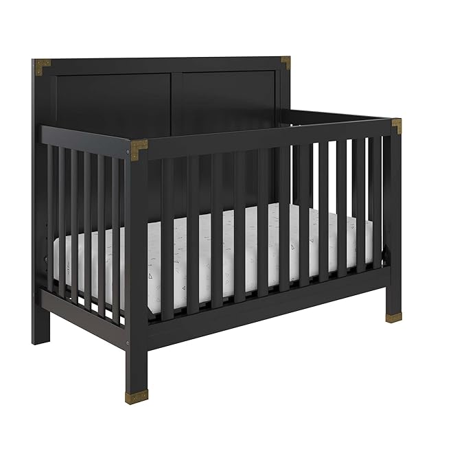 Baby Relax Miles 5-in-1 Convertible Crib, Solid Pine Wood, Black