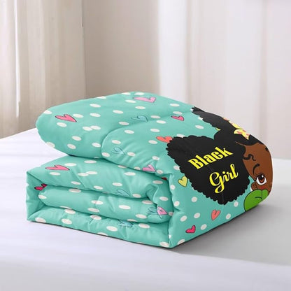 Black Girl Comforter Set Twin for Kids Teens Youth,Black Girl Magic Bedding Set,African American Girl Inspirational Quotes Comforter Set,Black Princess Bed Bedroom Set