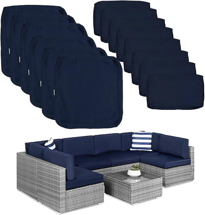 ClawsCover 14Pack Outdoor Patio Seat and Back Cushions Replacement Covers Fit for 7Pieces 6-Seater Wicker Rattan Sectional Couch Chair Furniture Set,Navy-Include Cover Only (Large)